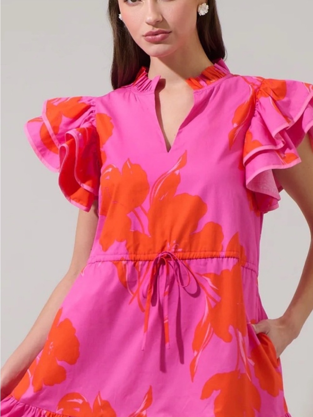 NWT Sugarlips Pink and Orange Floral Ruffle Dress
